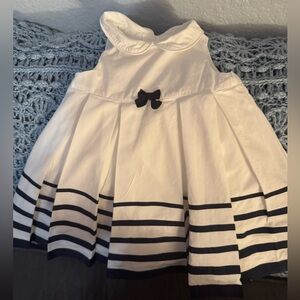 Janie and Jack Layette White and Navy pleated Striped Dress